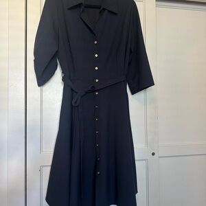 Sharagano Navy Midi Dress with Gold Buttons